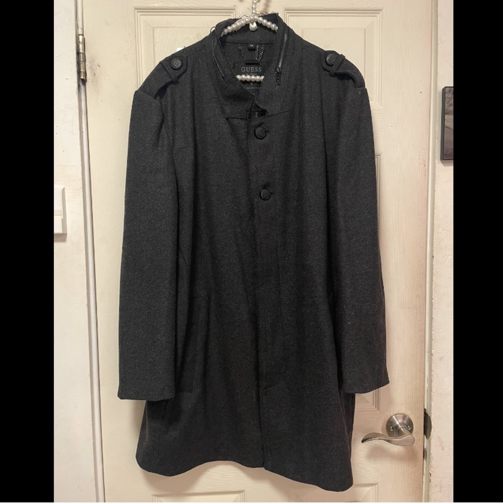 Vintage Guess Wool Blend Military Field Jacket XXL Mens Coat Charcoal Grey